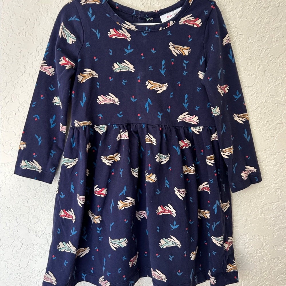 HANNA ANDERSSON toddler girls Sz 5 US 110 cm navy blue Rabbit Easter dress l/s